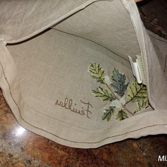 Pottery Barn Linen Feuilles Floral Embroidered Lumbar Throw Pillow Cover 16x12" - Picture 5 of 9
